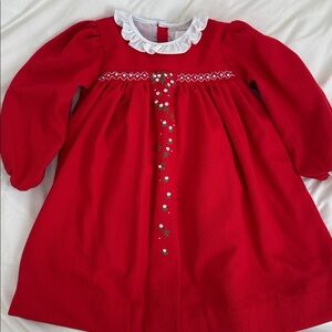 Red Honeycomb Smocked Rosebud Dress